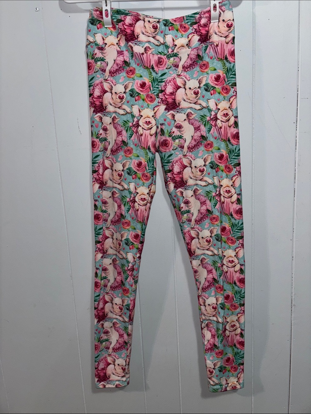 Girls' Mint Floral Pig Print Leggings